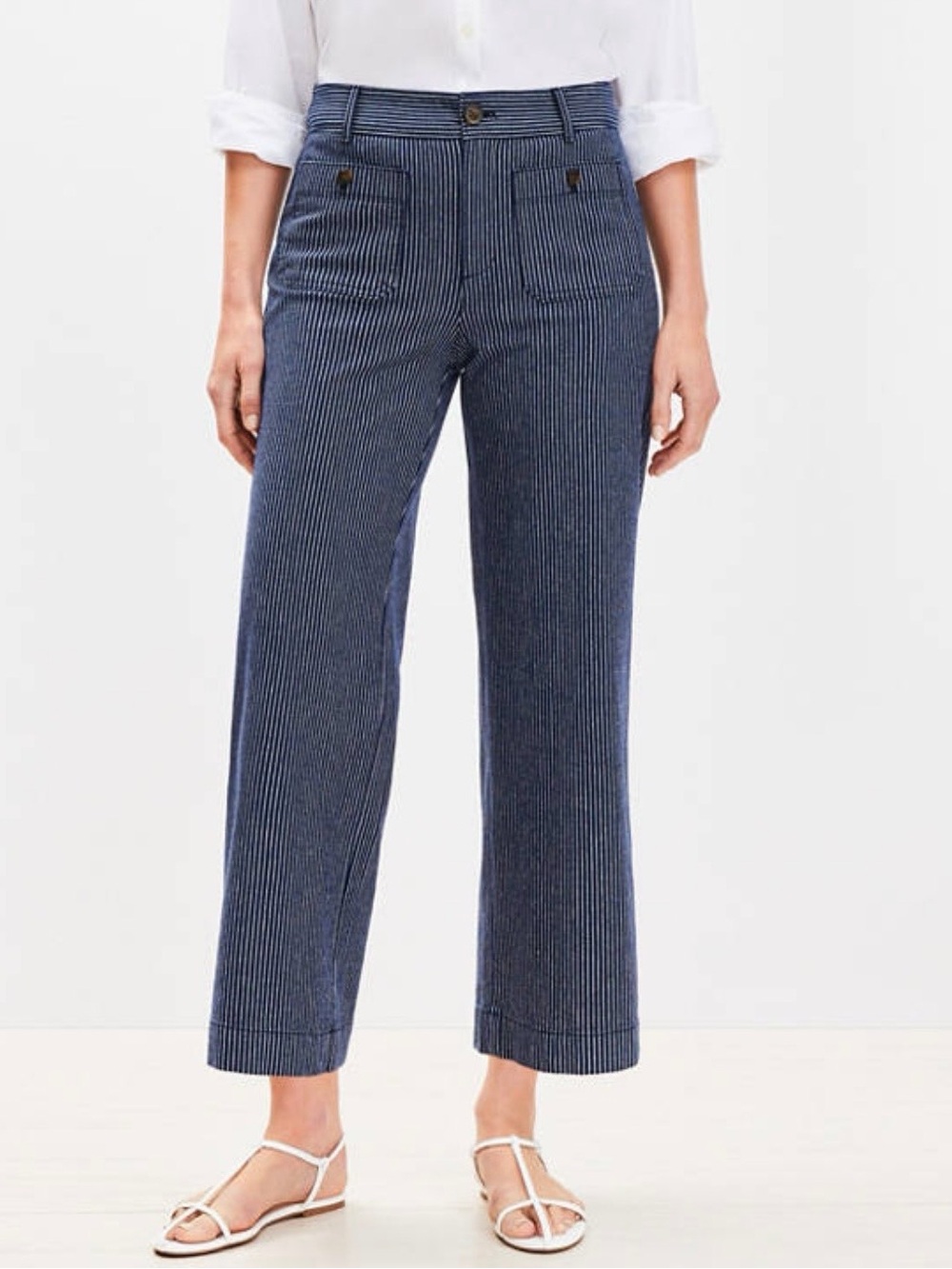 Loft The Palmer Wide Leg Striped Pants Size 12 Navy White